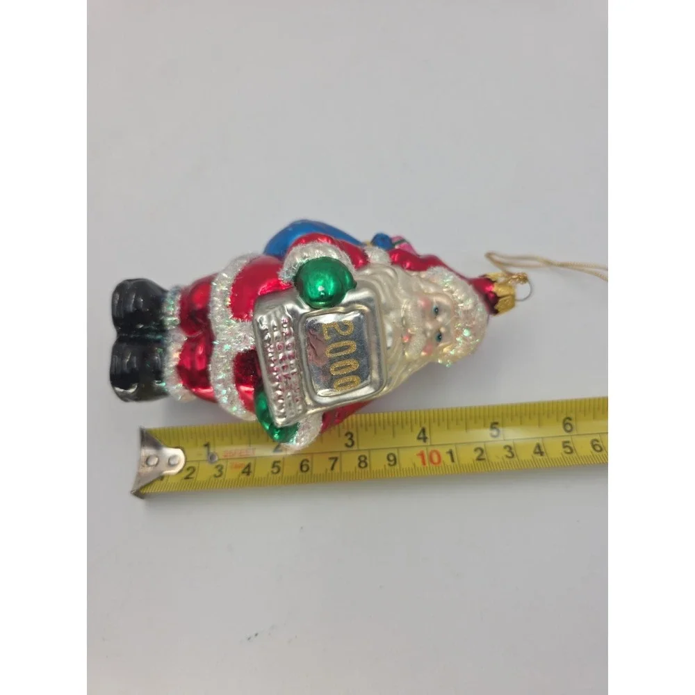 Slavic Treasures 2000 Santa Computer Glass Christmas Ornament Y2K Glitter Retro